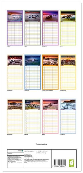 Produktbild: Familienplaner 2026 - Ostseesteine mit 5 Spalten (Wandkalender, 21 x 45 cm) CALVENDO