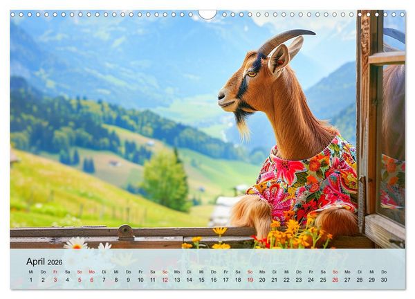 Produktbild: Ziegen im Modezauber. Ein alpiner Fashion-Marathon (Wandkalender 2026 DIN A3 quer), CALVENDO Monatskalender