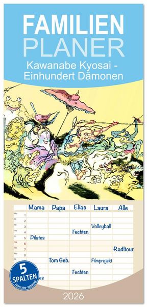 Produktbild: Familienplaner 2026 - Kawanabe Kyosai - Einhundert D&auml;monen mit 5 Spalten (Wandkalender, 21 x 45 cm) CALVENDO