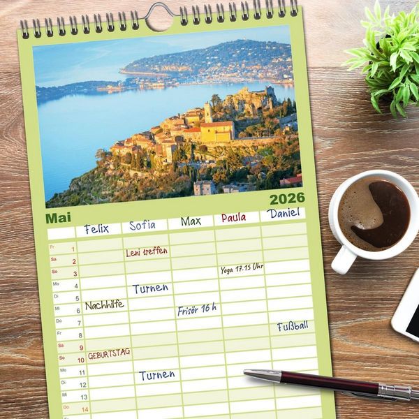 Produktbild: Familienplaner 2026 - Lebendige Cote d'Azur: Die azurblaue K&uuml;ste mit 5 Spalten (Wandkalender, 21 x 45 cm) CALVENDO