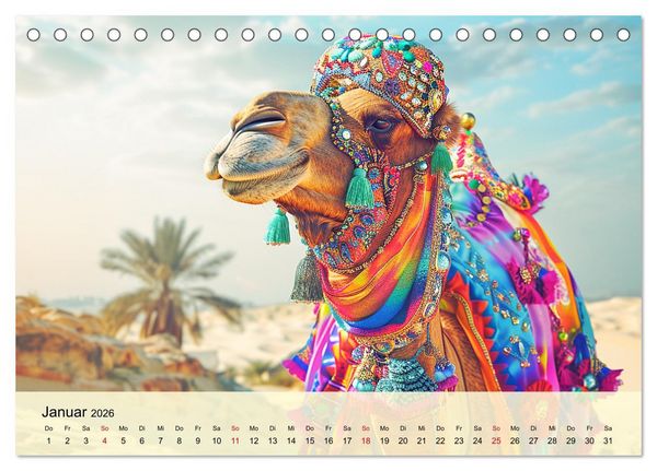 Produktbild: Modische Kamele in der W&uuml;ste. Extravagante Highlights (Tischkalender 2026 DIN A5 quer), CALVENDO Monatskalender