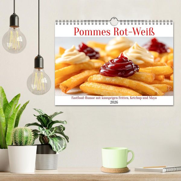 Produktbild: Pommes Rot-Wei&szlig; - Fastfood-Humor mit knusprigen Fritten, Ketchup und Mayo (Wandkalender 2026 DIN A4 quer), CALVENDO Monatskalender