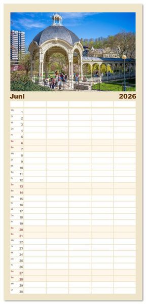 Produktbild: Familienplaner 2026 - Karlsbad / Karlovy Vary - Kleinod im Westb&ouml;hmischen B&auml;derdreieck mit 5 Spalten (Wandkalender, 21 x 45 cm) CALVENDO