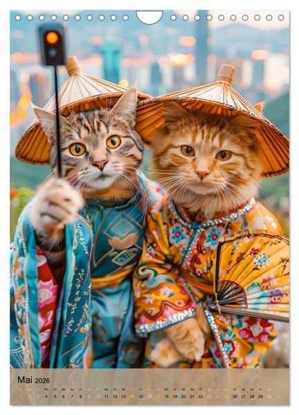 Produktbild: Katzen auf Abenteuerreise - Globetrotter-Katzen entdecke ferne Kulturen (Wandkalender 2026 DIN A4 hoch), CALVENDO Monatskalender