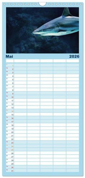 Produktbild: Familienplaner 2026 - Haie - K&ouml;nige der Meere. mit 5 Spalten (Wandkalender, 21 x 45 cm) CALVENDO