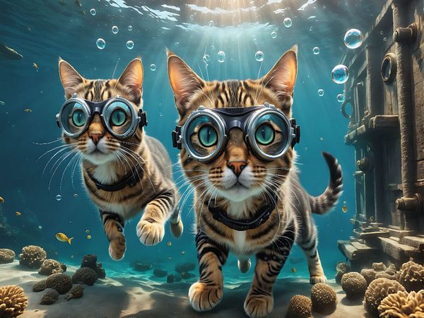 Produktbild: CALVENDO Puzzle Katzenp&auml;rchen beim Wracktauchen | 1000 Teile Lege-Gr&ouml;&szlig;e 64x48cm Foto-Puzzle f&uuml;r gl&uuml;ckliche Stunden