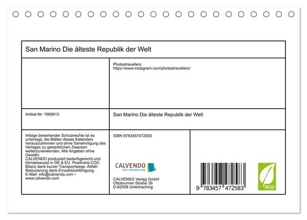 Produktbild: San Marino Die &auml;lteste Republik der Welt (Tischkalender 2026 DIN A5 quer), CALVENDO Monatskalender