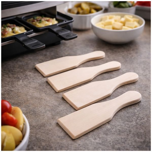Produktbild: neuetischkultur Raclette Pfannenwender Holz 4er Set Raclette Spatel Holz