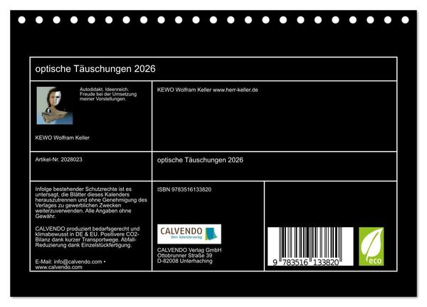 Produktbild: optische T&auml;uschungen 2026 (Tischkalender 2026 DIN A5 quer), CALVENDO Monatskalender