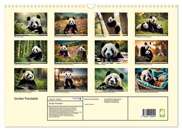 Produktbild: Gro&szlig;er Pandab&auml;r (Wandkalender 2026 DIN A3 quer), CALVENDO Monatskalender