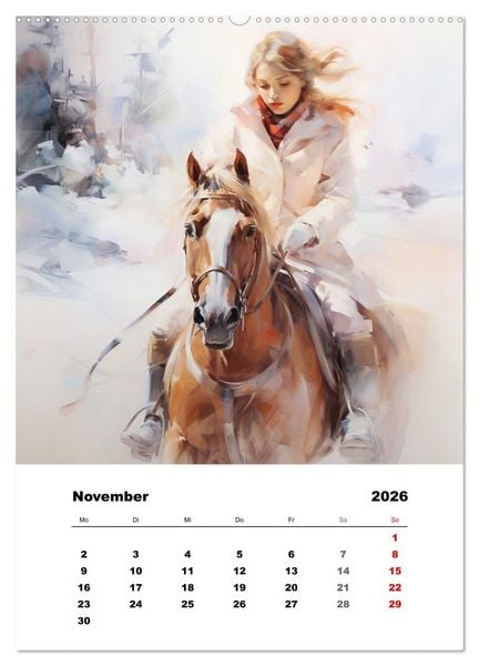 Produktbild: Hoch zu Ross. Mit Reiter-Aquarellen durch die Jahreszeiten (hochwertiger Premium Wandkalender 2026 DIN A2 hoch), Kunstdruck in Hochglanz