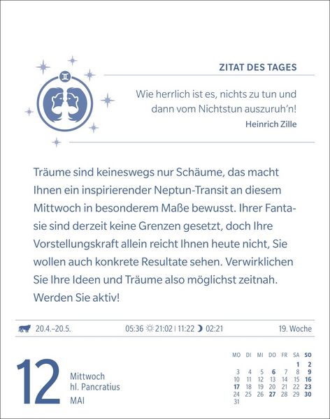 Produktbild: Zwillinge Sternzeichenkalender 2027 - Tagesabrei&szlig;kalender - Ihr Horoskop f&uuml;r jeden Tag