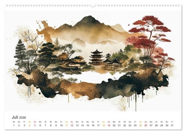 Produktbild: Japan - Aquarell Kunst und Tradition (Wandkalender 2026 DIN A2 quer), CALVENDO Monatskalender