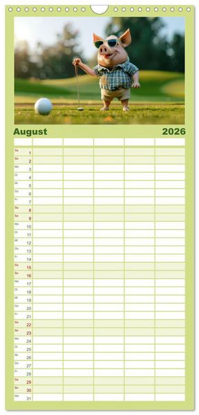 Produktbild: Familienplaner 2026 - Der tierisch lustige Golfkalender mit 5 Spalten (Wandkalender, 21 x 45 cm) CALVENDO