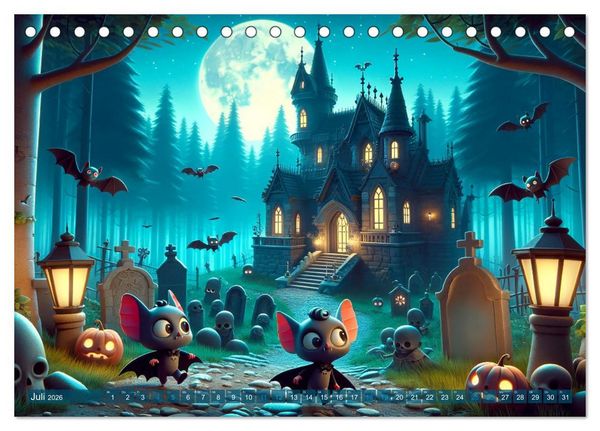 Produktbild: Fl&uuml;gel der Nacht: Abenteuer der kleinen Vampire (Tischkalender 2026 DIN A5 quer), CALVENDO Monatskalender