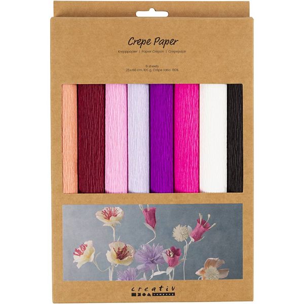 Produktbild: Creativ Company Krepppapier, Blatt 25x60 cm, Kreppanteil: 180%, 105 g, Harmonie in Lila-Pink, 8 Blatt
