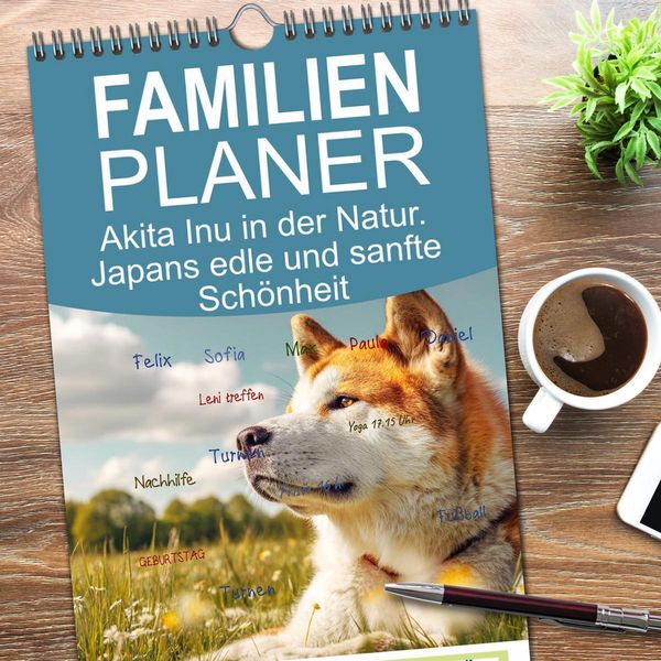 Produktbild: Familienplaner 2026 - Akita Inu in der Natur. Japans edle und sanfte Sch&ouml;nheit mit 5 Spalten (Wandkalender, 21 x 45 cm) CALVENDO
