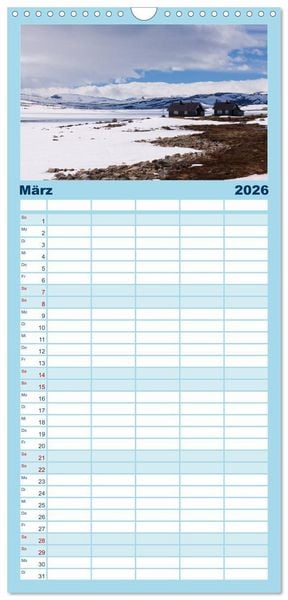 Produktbild: Familienplaner 2026 - Norwegen - Land im Norden mit 5 Spalten (Wandkalender, 21 x 45 cm) CALVENDO