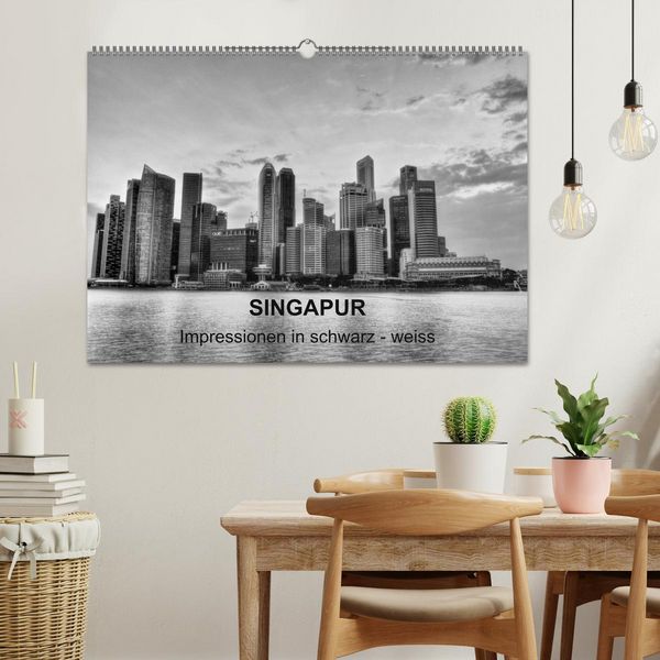 Produktbild: Singapur - Impressionen in schwarz - weiss (Wandkalender 2026 DIN A2 quer), CALVENDO Monatskalender