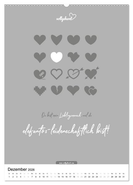 Produktbild: vollgeherzt: Lieblingsmensch-Kalender - Der Wandkalender als Geschenk f&uuml;r ganz besondere Menschen (Wandkalender 2026 DIN A2 hoch), CALVENDO Monatskalender