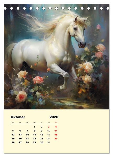 Produktbild: Pferde im romantischen Barockstil (Tischkalender 2026 DIN A5 hoch), CALVENDO Monatskalender