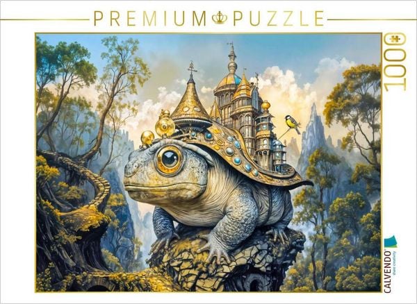 CALVENDO Puzzle Steampunk Erdkröte mit Schloss in mystischer Berglandschaft | 1000 Teile Lege-Größe 64x48cm Foto-Puzzle für glückliche Stunden