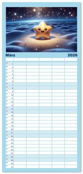 Produktbild: Familienplaner 2026 - Himmelsfunken: Der kleine Stern und seine Reisen mit 5 Spalten (Wandkalender, 21 x 45 cm) CALVENDO