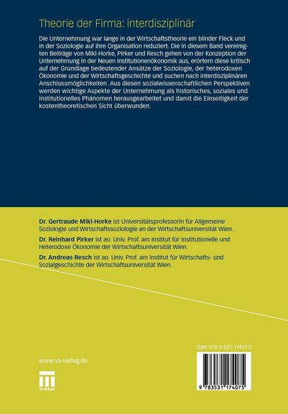 Produktbild: Theorie der Firma: interdisziplin&auml;r