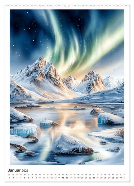 Produktbild: Island - Nordlichter, Feuer und Eis (Wandkalender 2026 DIN A2 hoch), CALVENDO Monatskalender