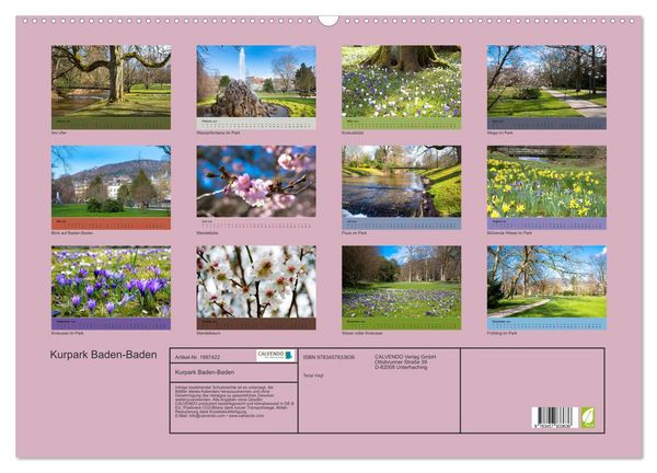 Produktbild: Kurpark Baden-Baden (Wandkalender 2026 DIN A2 quer), CALVENDO Monatskalender