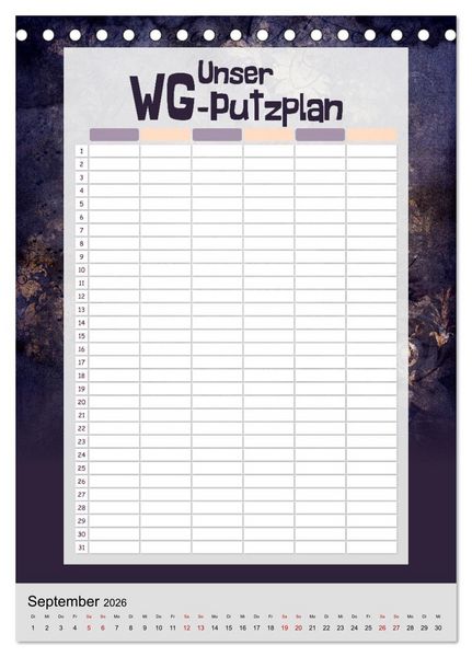 Produktbild: Gothic WG-Putzplan & Kalender 2026 (Tischkalender 2026 DIN A5 hoch), CALVENDO Monatskalender
