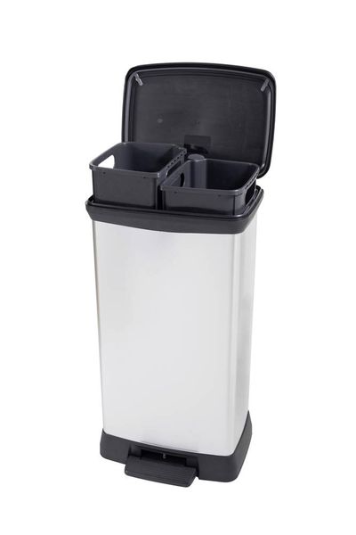 Produktbild: Curver Deco bin metalics 254620 M&uuml;lleimer 46 l (B x H x T) 407 x 749 x 307 mm Silber, Schwarz 1 St.