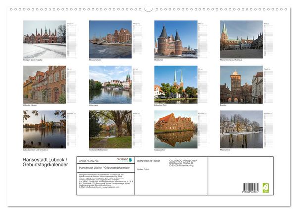Produktbild: Hansestadt L&uuml;beck / Geburtstagskalender (Wandkalender 2026 DIN A2 quer), CALVENDO Monatskalender