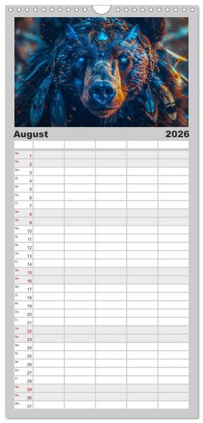 Produktbild: Familienplaner 2026 - Tierische Schamanen mit 5 Spalten (Wandkalender, 21 x 45 cm) CALVENDO