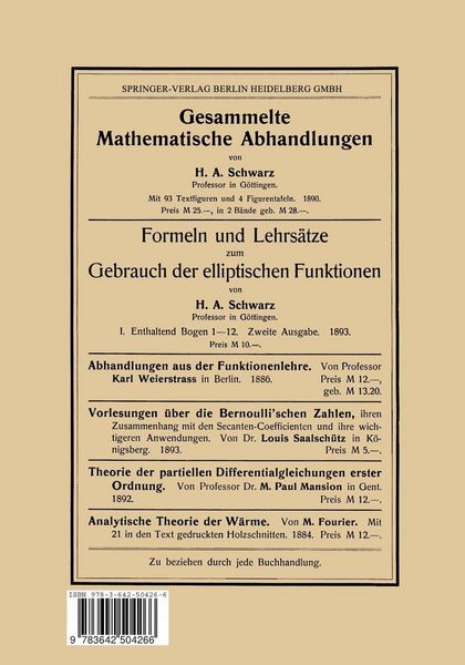 Produktbild: Mathematische Abhandlungen Hermann Amandus Schwarz