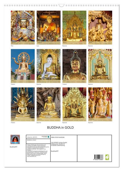 Produktbild: BUDDHA in GOLD (Wandkalender 2026 DIN A2 hoch), CALVENDO Monatskalender