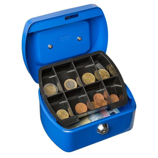 Produktbild: Idena Geldkassette Gr&ouml;&szlig;e 6 aus Metall 8 F&auml;cher blau 15,5x12x9cm