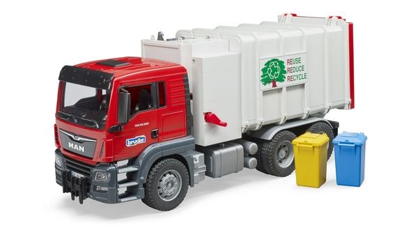 Produktbild: bruder 03761 MAN TGS Seitenlader M&uuml;ll-LKW und 2 M&uuml;lltonnen