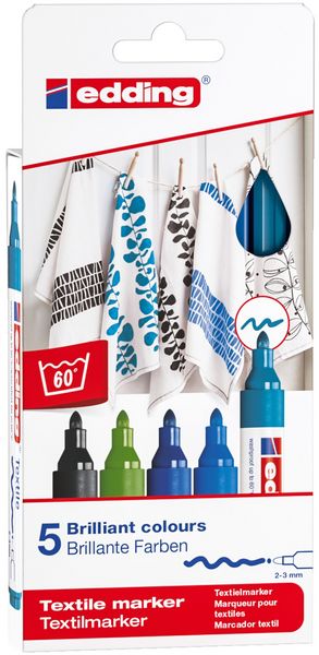 Produktbild: edding 4500 Textilmarker, 2-3mm, 5er Set kalte Farben