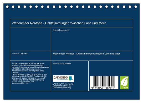 Produktbild: Wattenmeer Nordsee - Lichtstimmungen zwischen Land und Meer (Tischkalender 2026 DIN A5 quer), CALVENDO Monatskalender