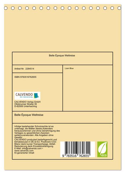 Produktbild: Belle &Eacute;poque Weltreise (Tischkalender 2027 DIN A5 hoch), CALVENDO Monatskalender