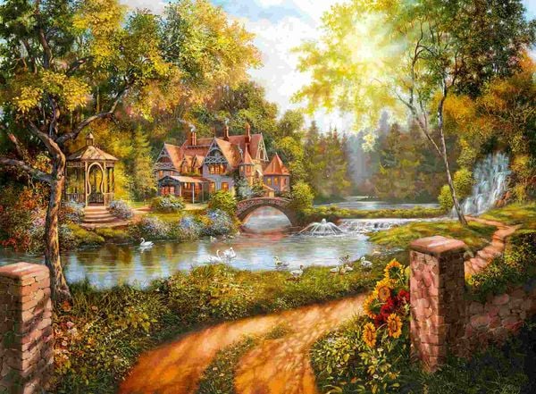 Produktbild: Erwachsenenpuzzle 500 Teile - Cottage am Fluss