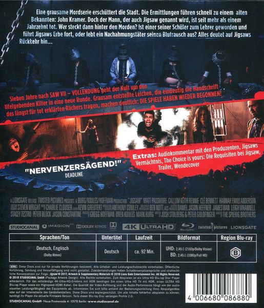 Produktbild: Jigsaw - SAW VIII (4K Ultra HD) (+ Blu-ray 2D)