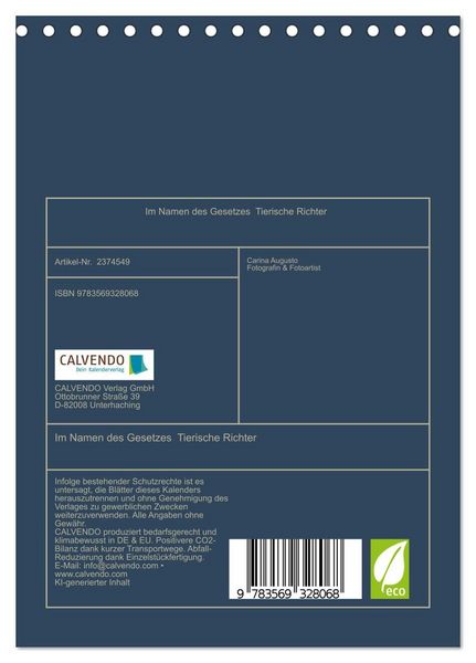 Produktbild: Im Namen des Gesetzes Tierische Richter (Tischkalender 2027 DIN A5 hoch), CALVENDO Monatskalender