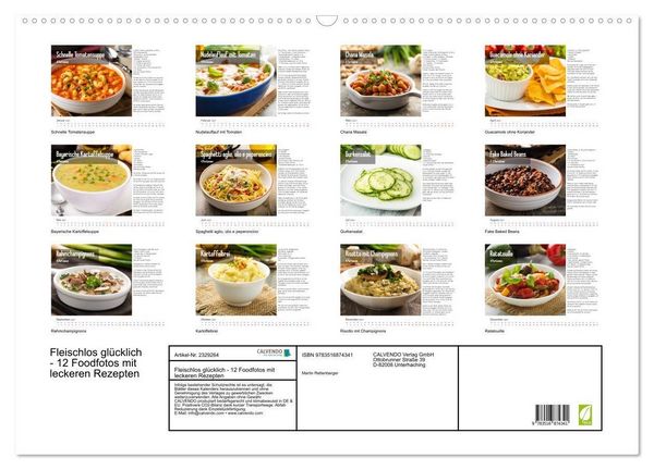 Produktbild: Fleischlos gl&uuml;cklich - 12 Foodfotos mit leckeren Rezepten (Wandkalender 2027 DIN A2 quer), CALVENDO Monatskalender