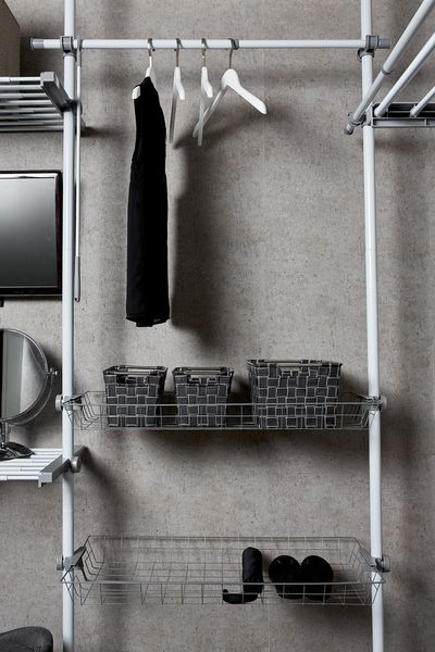 Produktbild: Teleskop-System Mod. Herkules Duo, mit 3 Kleiderstangen und 2 Ablagek&ouml;rben