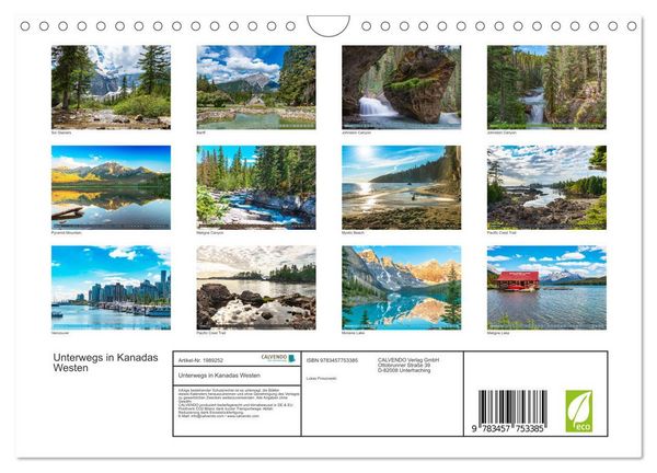 Produktbild: Unterwegs in Kanadas Westen (Wandkalender 2026 DIN A4 quer), CALVENDO Monatskalender