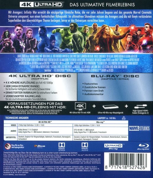 Produktbild: Marvel's The Avengers - Infinity War (4K Ultra HD) (+ Blu-ray 2D)
