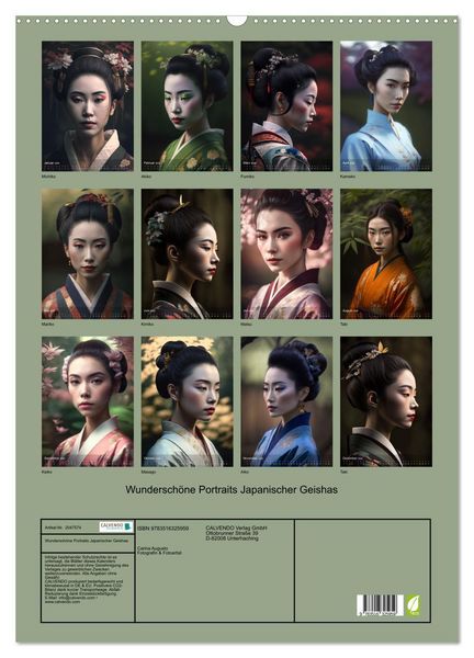Produktbild: Wundersch&ouml;ne Portraits Japanischer Geishas (Wandkalender 2026 DIN A2 hoch), CALVENDO Monatskalender