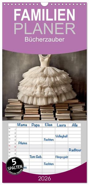 Produktbild: Familienplaner 2026 - B&uuml;cherzauber mit 5 Spalten (Wandkalender, 21 x 45 cm) CALVENDO